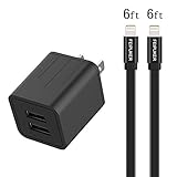 Wall Charger, FEIPUKER 4.2A 21W Fast Charging Portable Home Travel Charger with 6FT [2-PACK] Long Durable 8 Pin Lightning Cable Charging Cord for IOS 10 iPhone 7/6S Plus, 5S/SE, iPad Air/mini(Black)