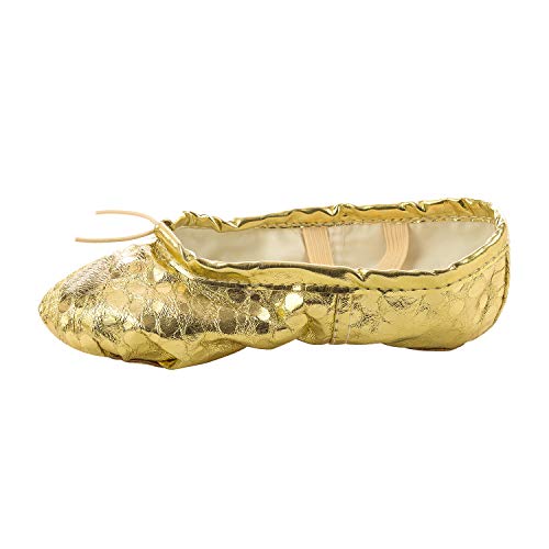 XJX Girls Leather Ballet Dance Shoes Split Sole Ballet Slipper Yogu Shoes Gold 01 30