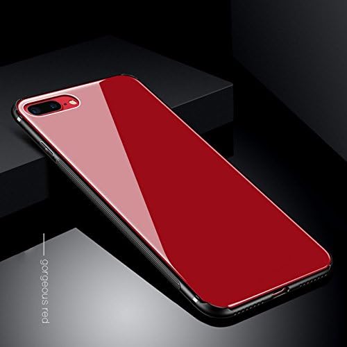 HyRich Super iPhone 8/7 Plus Tempered Glass Anti-Scratch Anti-Drop Back Cover + TPU Frame Hybrid Slim Case for iPhone 8/7 Plus (iPhone 8/7 Plus - Red)