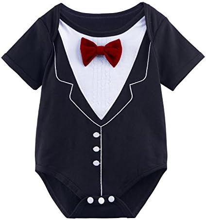 Yobe Baby Boys Gentleman Bodysuit Onesie with Bow Tie (9-12 Months, Black)