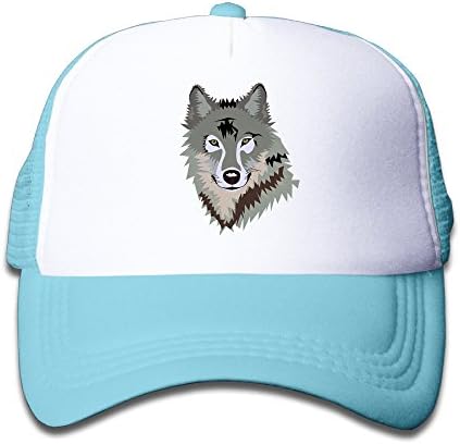 Toddler Kid's Gray Wolf Face Mesh Trucker Snapback Hat Cap SkyBlue