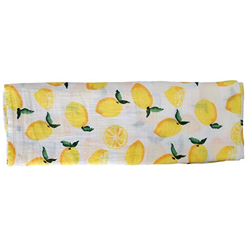 Boy and Girl 100% Cotton Swaddle Blanket, Cute Baby Bamboo Muslin Blankets for Large Size 47 x 47 inches (Lemon)