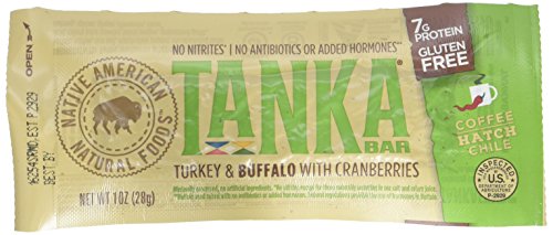 Tanka Turkey and Buffalo Meat with Cranberries, Coffee Hatch Chile Protein Bar, Beef Jerky Alternative, Gluten Free Snacks, Paleo, Pack of 12 Bars