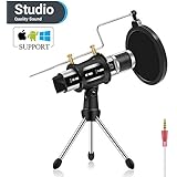 Studio Microphone, ZealSound Condenser Studio Microphone with Built-in Sound Card and Echo Effect, Vocal Recording Computer Microphone w/Tripod Stand for Youtube PC Laptop Tablet and Phone-Silver