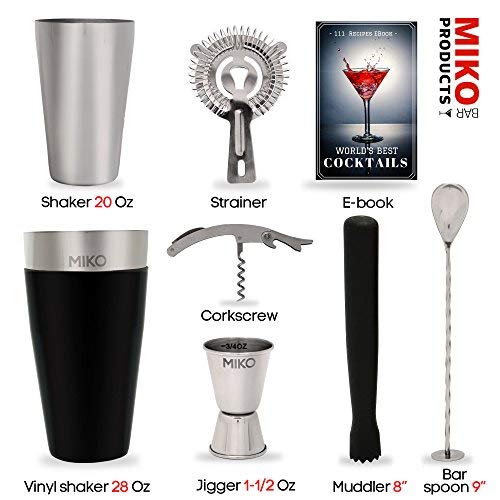 Home Bartender Kit - Cocktail Shaker Bar Set - Includes Bar Tools & Bartender Accessories: Boston Cocktail Shaker,Muddler,Strainer,Jigger,Bar Spoon,Corkscrew and Bonus Recipes EBook
