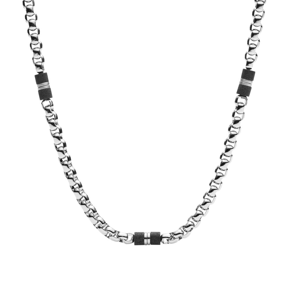 Fossil Necklace for Men Dress, Length: 450mm + 50mm Silver Stainless Steel Necklace, JF03314040