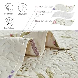 Ycosy Flower Quilt Set Twin Size Beige Floral