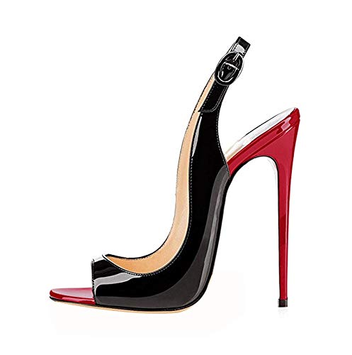 Sammitop Women's Peep Toe Pumps High Heels Stilettos Heeled Sandals Ankle Strap Slingback Sandals