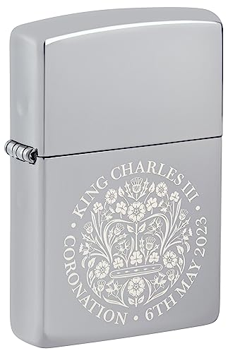 Zippo - Accendino tempesta, scritta King Charles III Coronation, cromato ad alta lucentezza, stampa colorata Color Image, ricaricabile, riutilizzabile, antivento, confezione regalo, made in USA