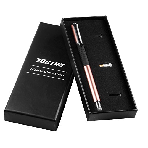 METRO Capacitive Stylus pen,Fiber & Disc 2in1,Fine point stylus tips,Additional 2 Replaceable thin point tips, Portable,Universal for touch screen/tablet/ipad mini/smartphone (Rose Gold)