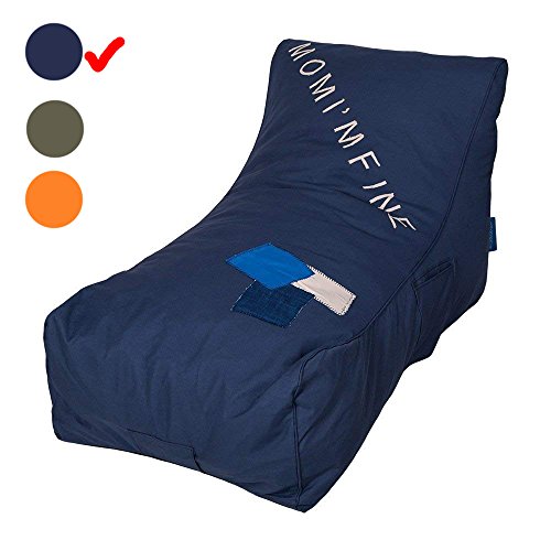 Livebest Floor Chair Couch Lazy Lounger-Bean Bag Chair Memory Foam Sofa with Dirt-Proof Oxford Fabric&Side Pocket for Kids Age 2 and Up,MOM I'm FINE,Navy