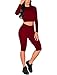 Amilia Womens Sexy Long Sleeve Crop Tops High Waist Leggings 2 Piece Bodycon Set Casual Outfit Tracksuit (S, Wine Red)