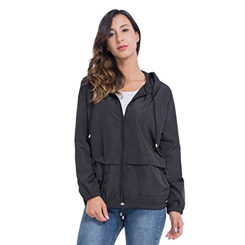 JTANIB Women's Lightweight Packable Waterproof Hooded Rain Jacket S-XXL Black - Thumbnail 5