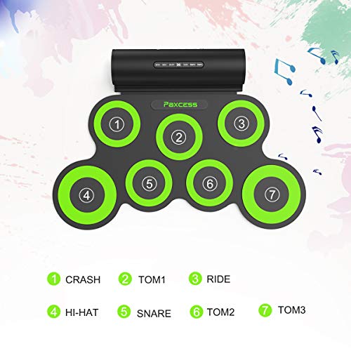 PAXCESS Electronic Drum Set, Roll Up Drum Practice Pad Midi Drum Kit with Headphone Jack Built-in Speaker Drum Pedals Drum Sticks 10 Hours Playtime, Great Holiday Birthday Gift for Kids PAXCESS Electronic Drum Set, Roll Up Drum Practice Pad Midi Drum Kit with Headphone Jack Built-in Speaker Drum Pedals Drum Sticks 10 Hours Playtime, Great Holiday Birthday Gift for Kids