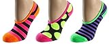 Silky Toes Women's No Show Socks Non- Slip Silicone Grip Cushion Hidden Foot Liners, Multi Pack Solid & Design Size 9-11 (1 Pair Black, 1 pair White, 1 Pair Grey)