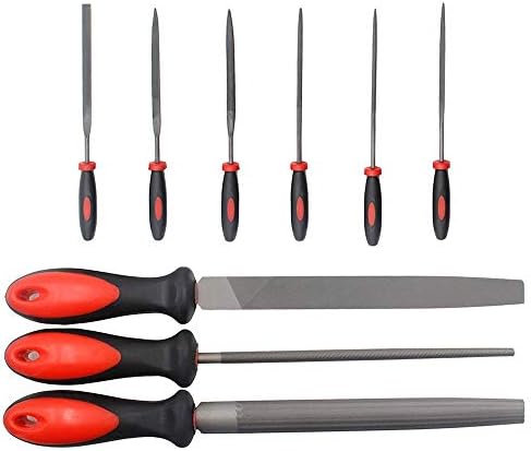 Files Rasps File Handles YUFUTOL Hand Set 9pcs High Carbon Hardened Steel File（6pcs Triangular/Round/Flat Needle & 3pcs long-round/half-round/flat file set ）For Shaping Wood/Metal & Sharpening Tool