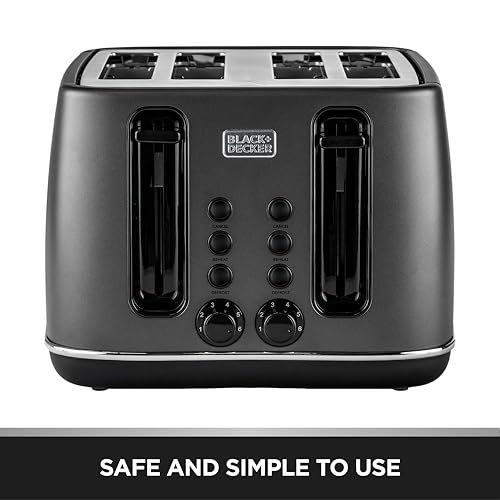 BLACK+DECKER Premium 4 Slice Stainless Steel Toaster – 2300W Dual Sided Heating with 6 Level Independent Browning Control, Defrost & Reheat LED Buttons, 4-Slot Design, 36mm Wide Slots | SSET425-B5