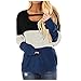 Mlide Womens Round Neck Long Sleeve Blouse Solid Color Loose Leopard Print Tee Shirt Sweaters for Women,D-Blue,Mthumb 1