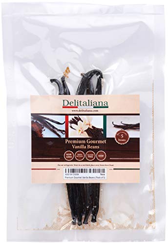 Delitaliana Gourmet Vanilla Beans, Approximately 5~6 Inches (Pack of 5)