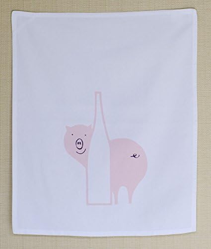 Pink Pig behind Wine Bottle Menu Art 100% Cotton Kitchen Towel