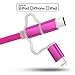 2Pack Miger® 3 Feet(1 Meter) Retractable Charge and Sync 3-in-1 Cable with Lightning & Micro USB Connectors for iPhone, iPad, iPod Touch /5 Nano 7 on iOS9, Samsung/HTC & More (Hot Pink)