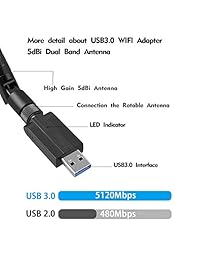 USB WiFi Adapter 1200Mbps,USB3.0 Wireless Network Adapter Dual Band 2.4GHz 300Mbps 5GHz 867Mbps,with 5dBi Antenna for Desktop Laptop PC Support WindowsXP 10 8 8.1 Win7 Vista 2000,Mac10.5-10.14