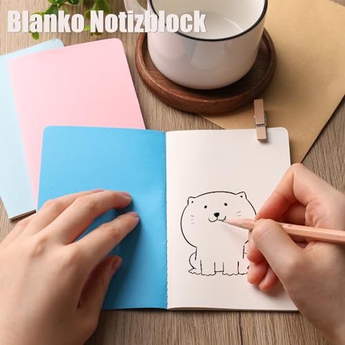 Koogel 40 Stück Kleine Blanko Notizbücher, A6 Notizbuch Journal Tagebuch Notizblöcke Schulhefte 14cm x 9cm Notizbücher mit Kraftpapier-Einband 20 Farben