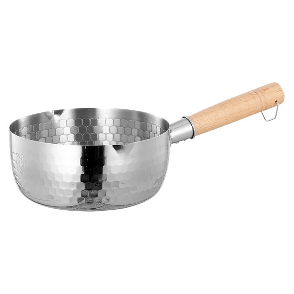 DOITOOL Japanese Stainless Steel Milk Pan with Wood Handle 7 Inch Small Cooking Pot for Ramen Soup and Baby Food Cooking with Hanging Ring