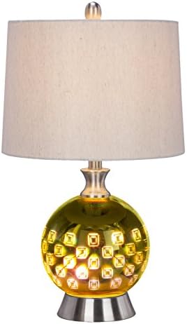 Cory Martin W-5135 22.5" Metal and Glass Table Lamp with 3D Geometric Square Nightlight Design, Brushed Steel