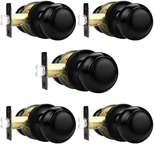 Probrico Round Ball Bath/Bed Knobs In Flat Black Finish, Privacy Interior Door Knobs, Stainless