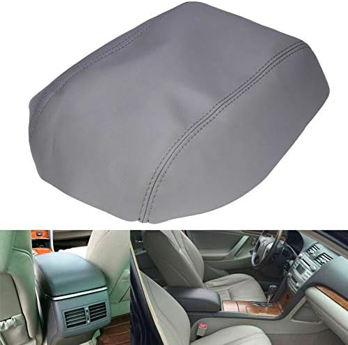 KINJOHI Gray Leather Center Console Lid Car Armrest Cover Consoles Cushion Fits For Toyota Camry 2007-2011