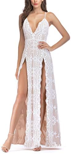 Robe De Soiree Slit Sexy Sequins Evening Dress Womens Backless Strap Cross Long Party Dress
