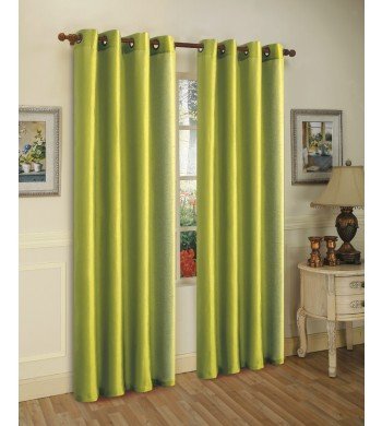 Solid Lemon Green Faux Silk Grommet Curtain Panel 58 By 84 Inch