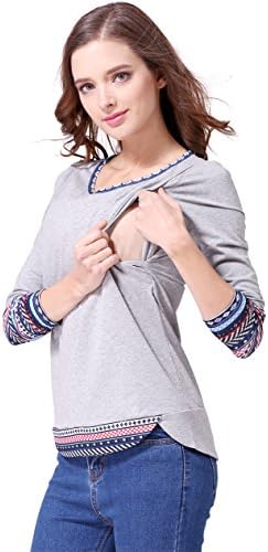 Emotion Moms New Patchwork Long Sleeve Maternity Clothes Nursing Tops Breastfeeding T-Shirt