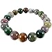 INBLUE Women,Men's 10mm 12mm Alloy Energy Bracelet Link Wrist Energy Stone Green Silver Tone Simulated Indian Agate Buddha Mala Bead Elastic