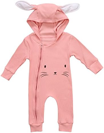 Baby Boys Girls Long Sleeve Lovely Cartoon Animal Cat Long Ear Hoodie Zipper Romper Hooded Jumpsuit (60(0-6M), Pink)