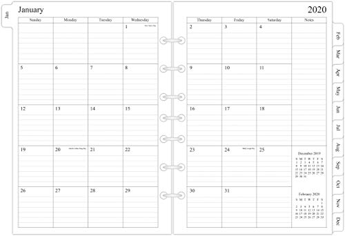 2022 Monthly Planner Refill 5-1/2" x 8-1/4", Runs from January 2022 to December 2022, Two Pages Per Month, Desk Size 4, 7-Hole Punched