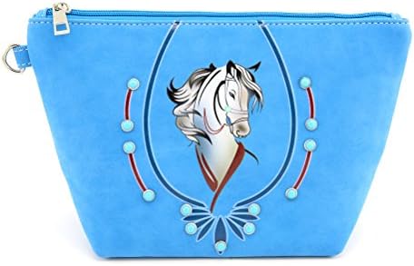 ANGIE & ALLIE Travel Cosmetic Bag Horse Printing Rhinestone Multifunction Portable Toiletry Bag Cosmetic Makeup Pouch Case Organizer for women(Blue)