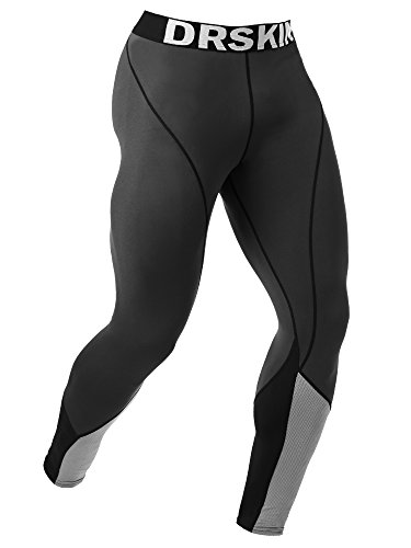 DRSKIN Compression Cool Dry Sports Tights Pants Baselayer Running Leggings Yoga Rashguard Men (Mesh Ch-G03, S)