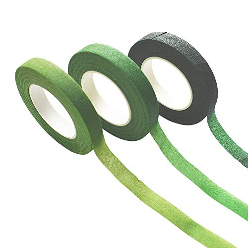 Leline's Floral Tapes, 3 Rolls Flower Wrap for Bouquet Stem, Green Florist Tapes for Flowers Making Project, 1/2 inch X 30 Yards/Roll