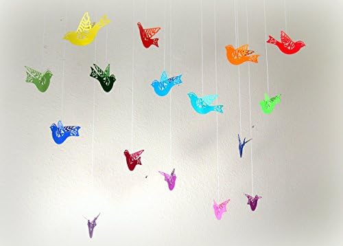 Set of 16 rainbow colored paper flying / hanging birds / room / nursery mobile / classroom decoration / birthday party decor