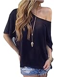 Dorismy Women's Sexy Off Shoulder Short Sleeve Casual Tops Loose Slouchy Blouse Shirt