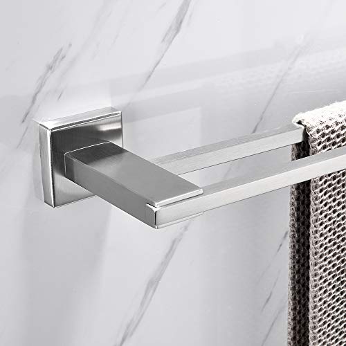 Iriber Double Bath Towel Bar Rack Holder Brushed Nickel,Modern SUS 304 Stainless Steel Bathroom Accessory Hardware Shelf Wall Mounted