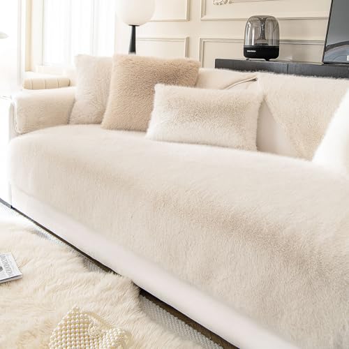 ShowyLive Soft Velvet Sofa Cover 1 2 3 4 Seater Non-Slip Couch Sofa Slipcovers Sofa Cushion Covers Sofa Protectors from Pets/Kids/Dogs (Beige, 35 * 83 inch) — image 1