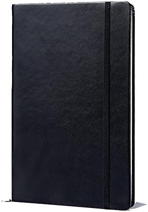 TimedMALL Hardcover Straps Notebook Thick Classic A5（21x15cm）Fine PU Leather Notebook, Black