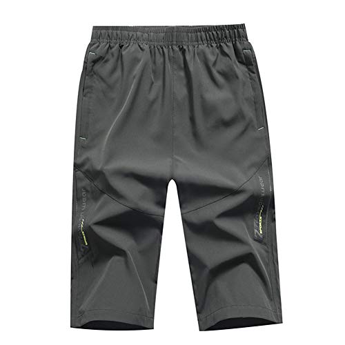 YAXuan Men's Shorts 3/4 Cropped Trousers Summer Joggers Sports Pants Quick-Drying Running Fitness Training Shorts,Gray,5XL