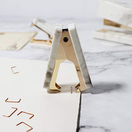 MultiBey Staples Removers Puller Tool Gold Steel Jaws & Desktop Set Self Stick Note Holders Office Stationery Desk Accessories Set,Marble Texture with Gold - Thumbnail 5
