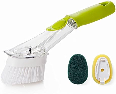 Huibot Soap Dispensing Dish Scrub with Handle Sink Brush 3pcs Replacable Heads Refills