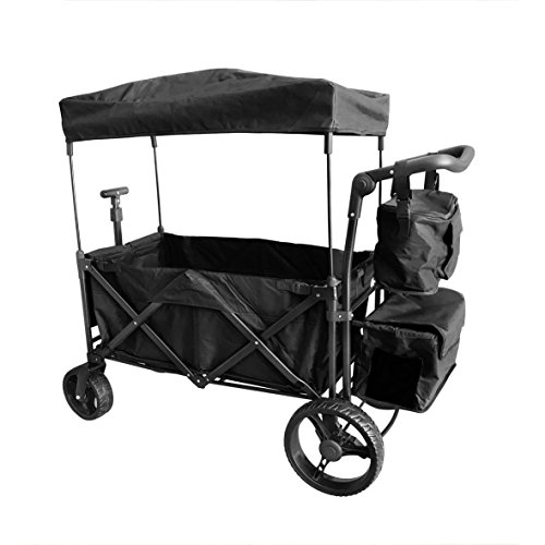 Black Push and Pull Handle with Wide Off Road All Terrain Tires Beach Outdoor Sport Collapsible Folding Stroller Wagon Baby Trolley W/Canopy Garden Utility Shopping Travel CARTFREE Carrying Bag