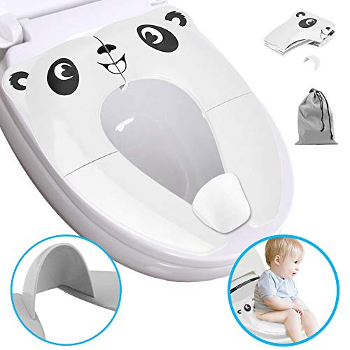 Portable Potty Training Seat, Upgrade Folding Non-Slip Travel Potty Seat for Toddler with Splash Guard, Famard Foldable Toilet Training Seat Cover with Carry Bag-White